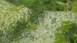 艾草葉放入煮沸的水中，加點(diǎn)食用堿，待變成深綠色時(shí)撈出，放入冰水中，瀝干備用。