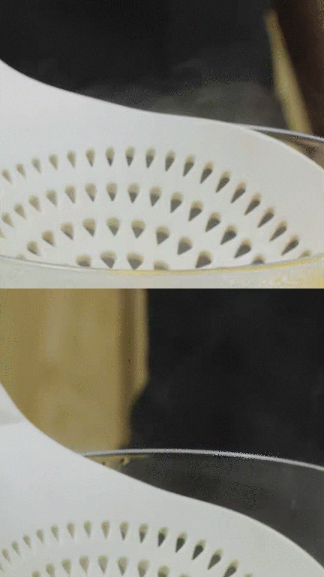 玉米筍對(duì)半切開(kāi)、口蘑切片、豌豆去殼
